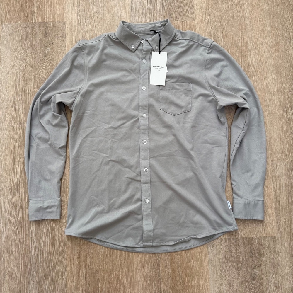 Kenneth Cole‎ Button Up Dress Shirt Textured Knit Size Medium "Steel"